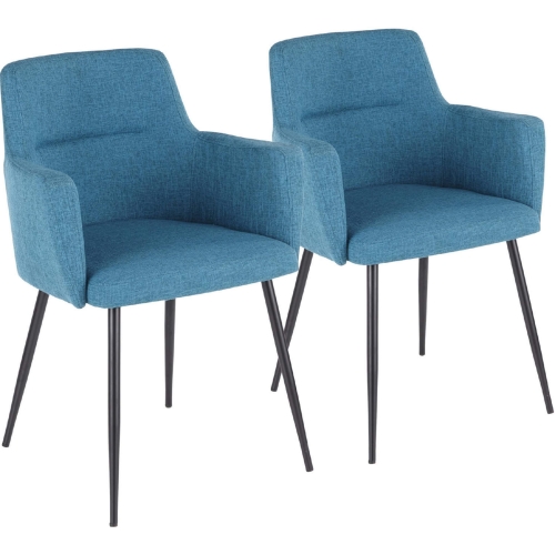 Andrew Dining Accent Chair in Teal Fabric & Black Metal (Set of 2)